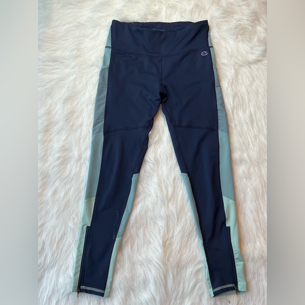 Dark blue and light blue Champion leggings